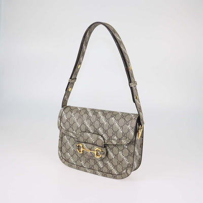 Gucci x Balenciaga Beige GG Supreme Canvas Medium Horsebit 1955 Shoulder Bag