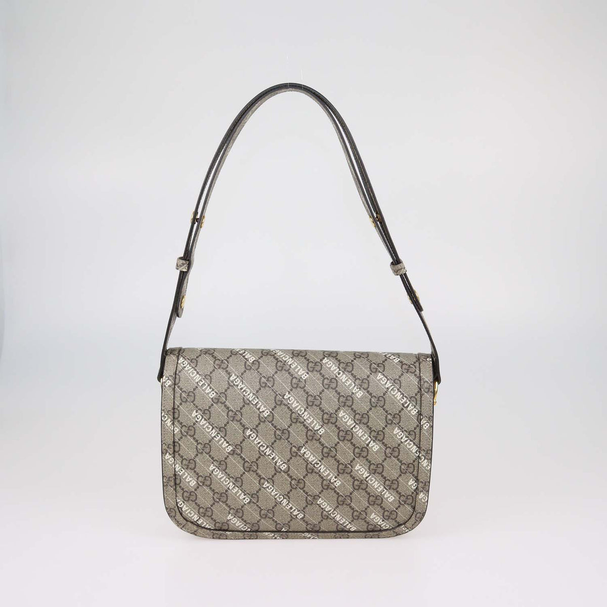 Gucci x Balenciaga Beige GG Supreme Canvas Medium Horsebit 1955 Shoulder Bag