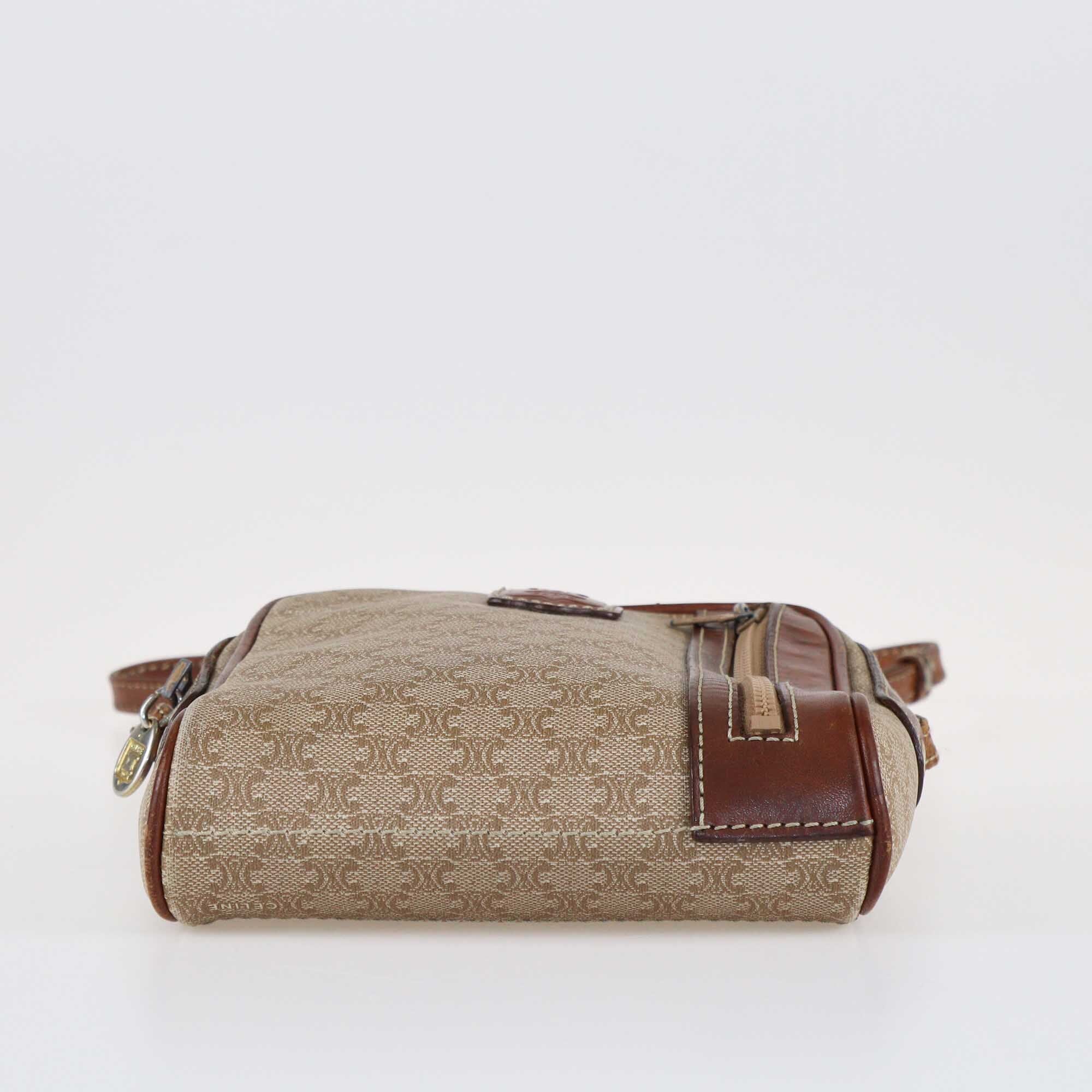 Celine Brown/Beige Macadam Coated Canvas Crossbody Bag Bags Celine 