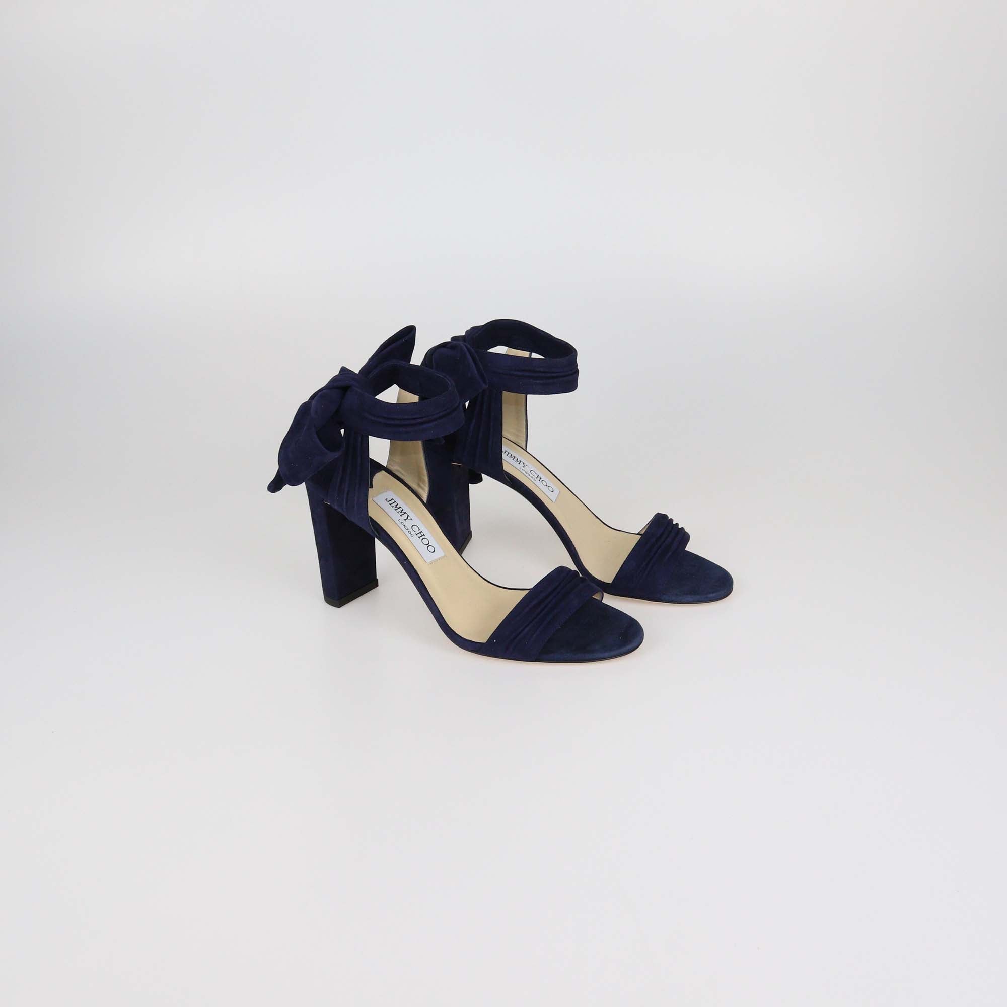 Jimmy Choo Navy Blue Suede Kora Ankle Tie Sandals
