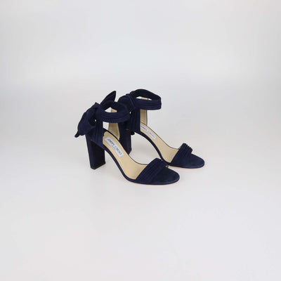 Jimmy Choo Navy Blue Suede Kora Ankle Tie Sandals