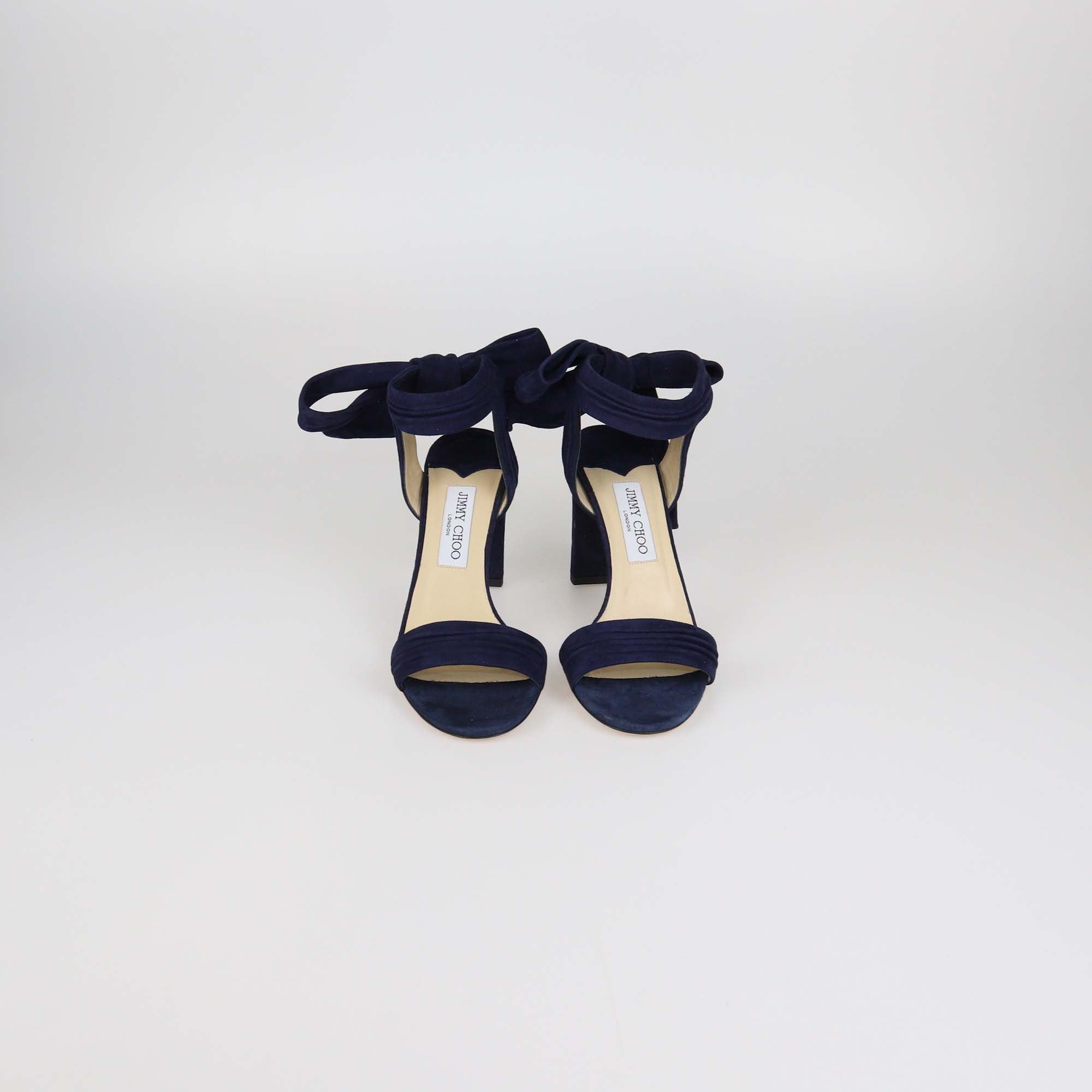 Jimmy Choo Navy Blue Suede Kora Ankle Tie Sandals