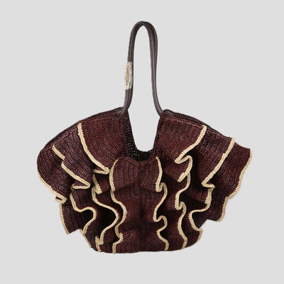 Zimmermann Chocolate Raffia Medium Goldentime Ruffle Tote