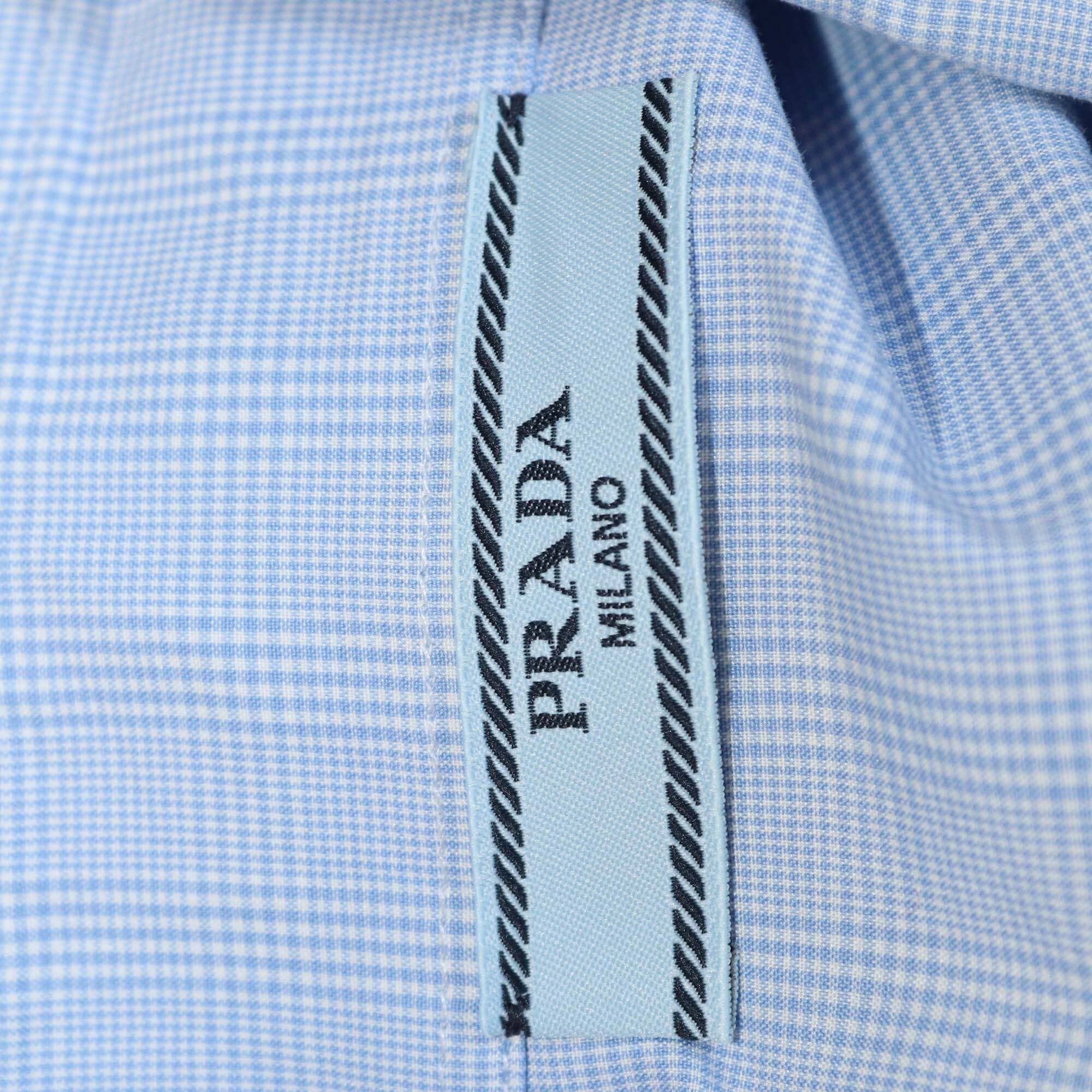 Prada Blue Cotton Checkered Long Sleeve Shirt Womens Prada 