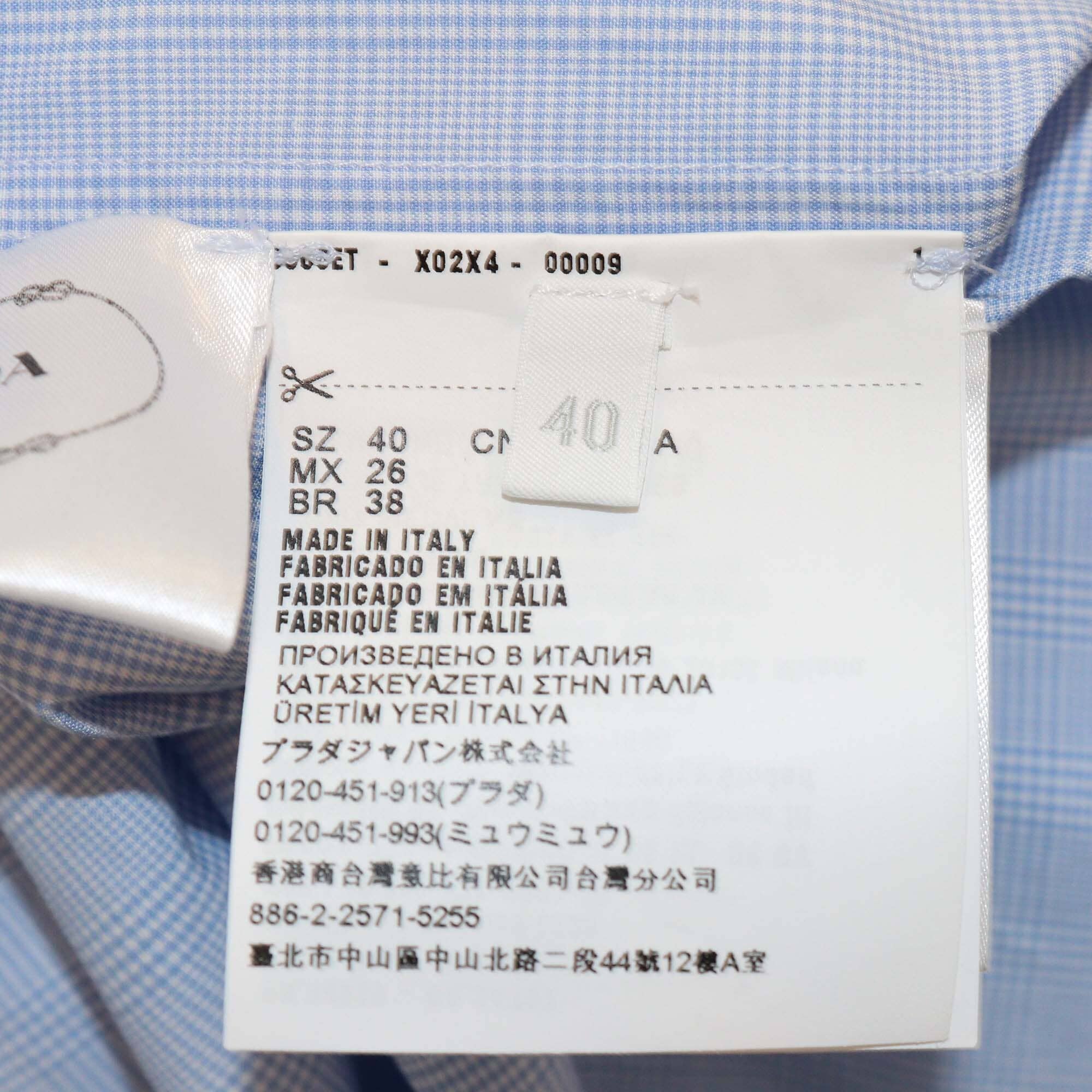 Prada Blue Cotton Checkered Long Sleeve Shirt Womens Prada 