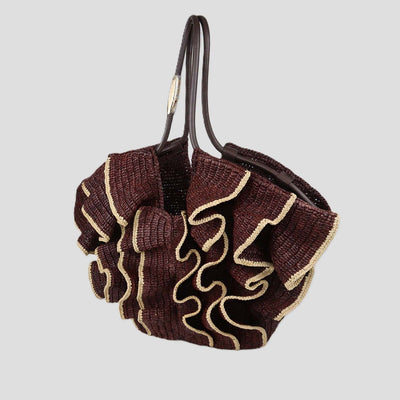 Zimmermann Chocolate Raffia Medium Goldentime Ruffle Tote