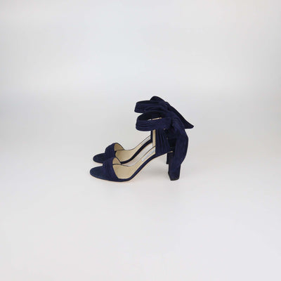 Jimmy Choo Navy Blue Suede Kora Ankle Tie Sandals