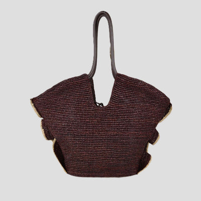 Zimmermann Chocolate Raffia Medium Goldentime Ruffle Tote