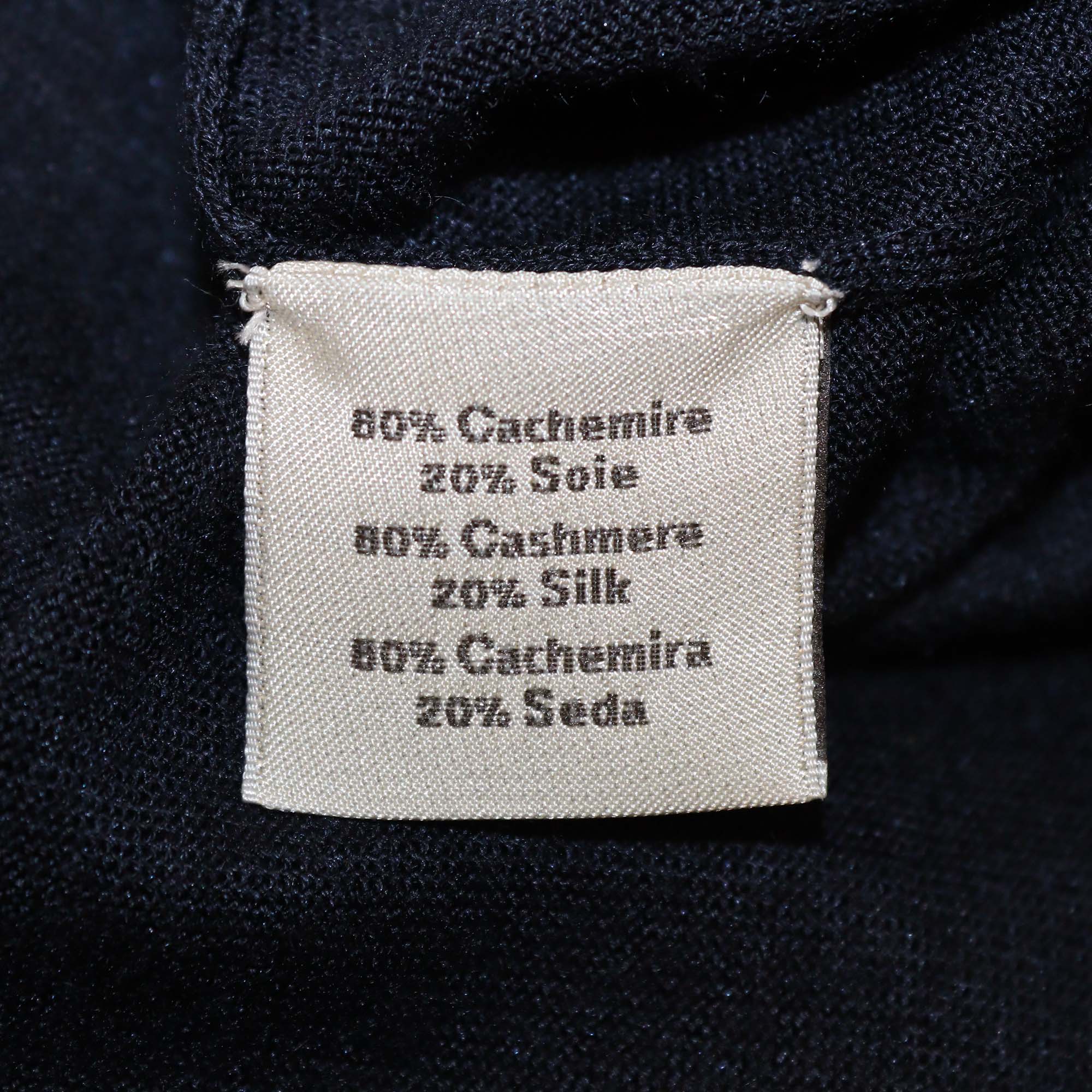 Hermes Navy Blue Cashmere & Silk V Neck Long Sleeve Sweater