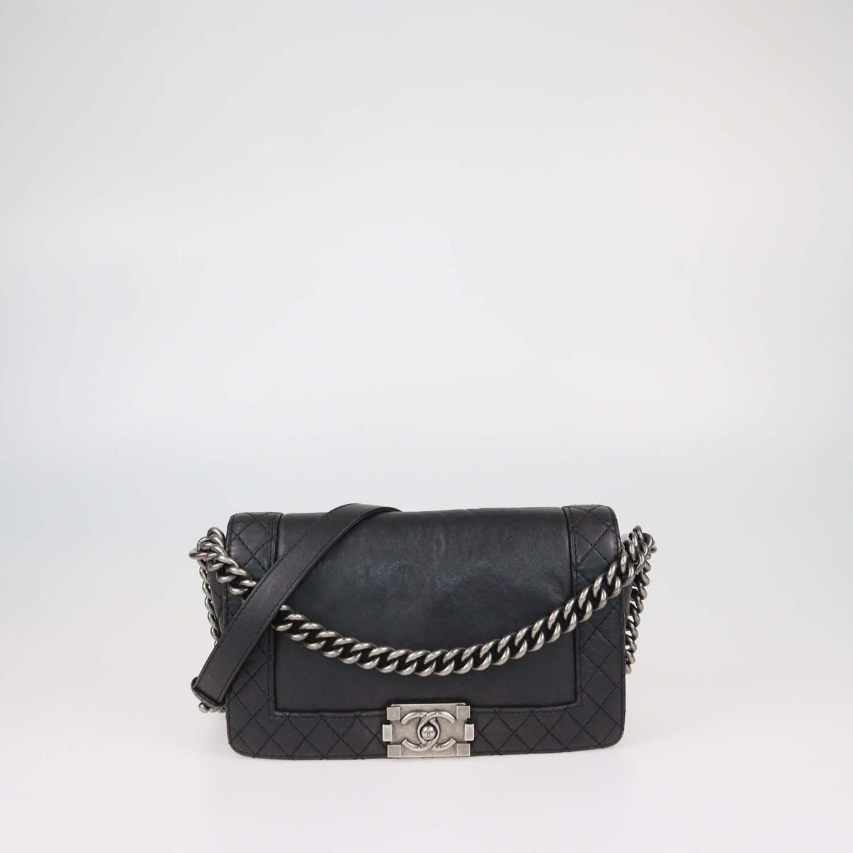 Chanel Black Leather Medium Reverso Boy Flap Bag