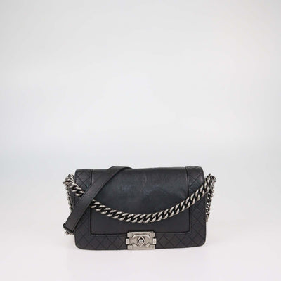 Chanel Black Leather Medium Reverso Boy Flap Bag