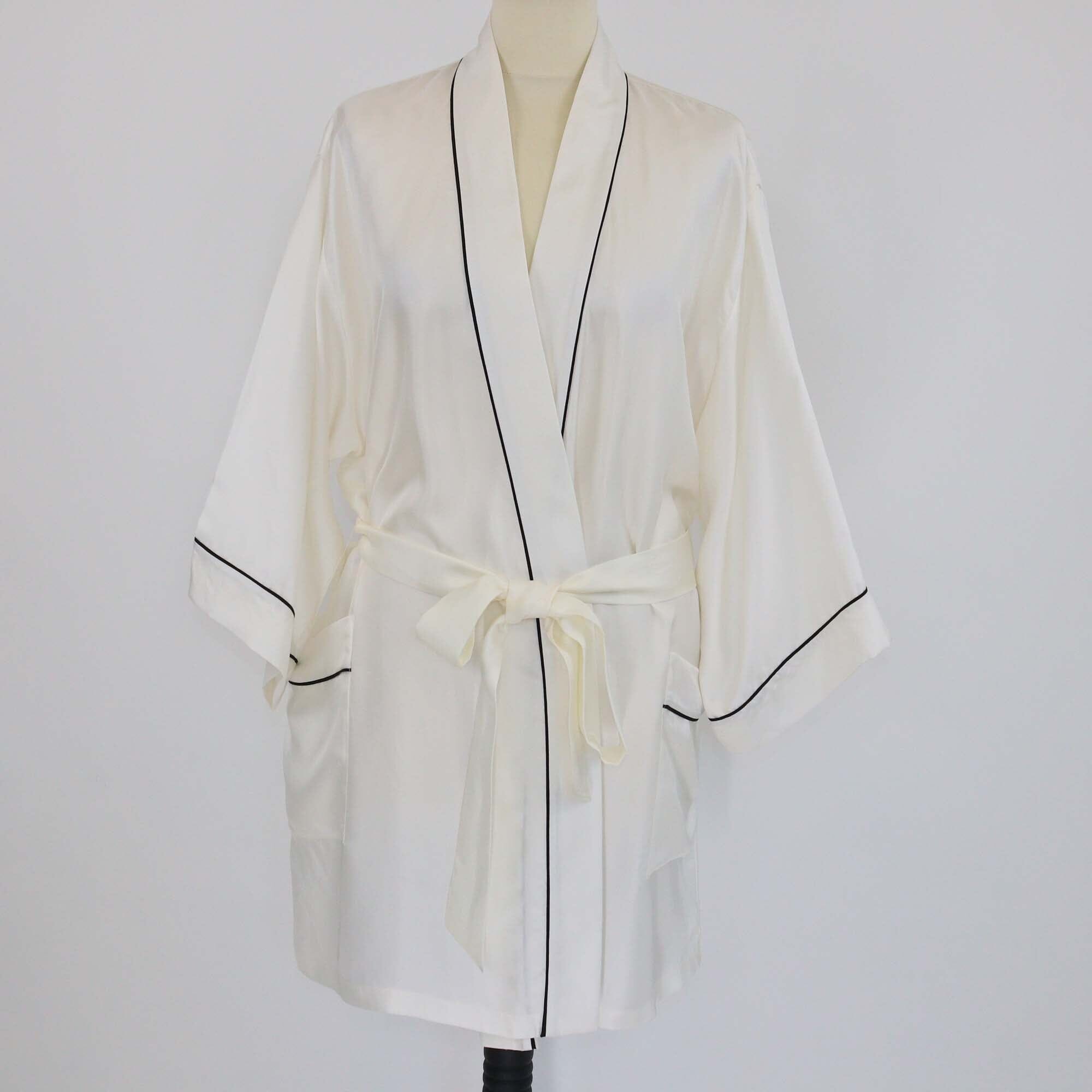 Christian Dior White Silk Floral & Bird Print Belted Robe Womens Christian Dior 