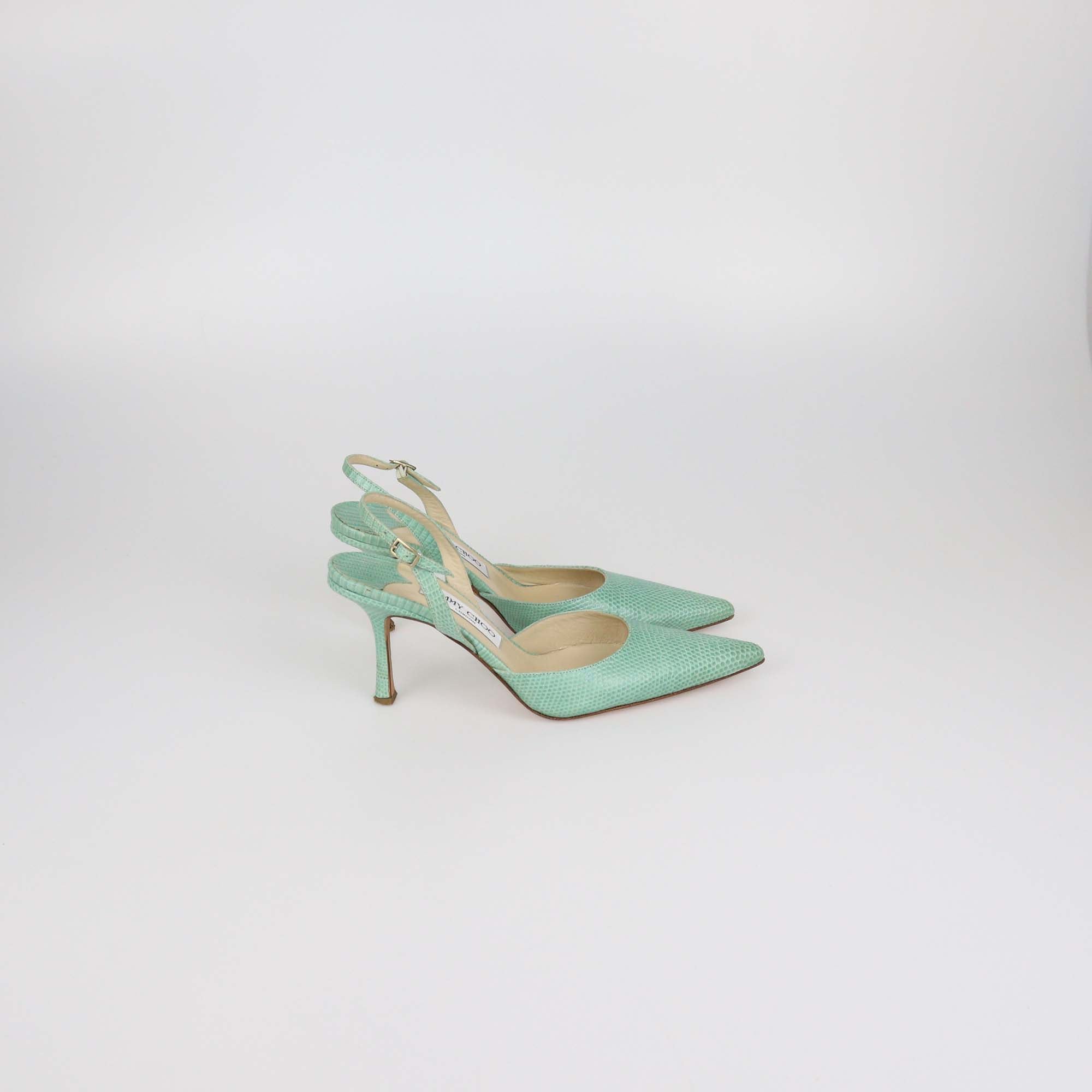 Jimmy Choo Green Lizard Thandi Slingback Pumps