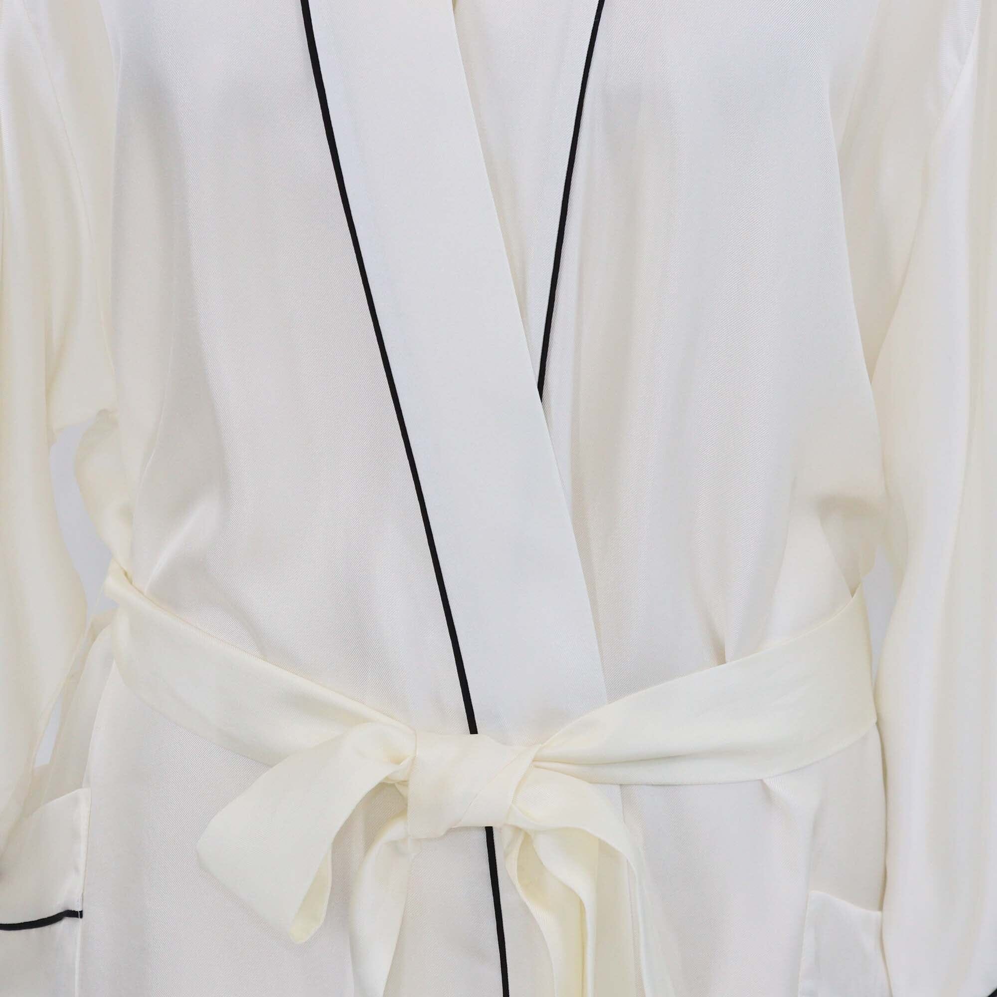 Christian Dior White Silk Floral & Bird Print Belted Robe Womens Christian Dior 