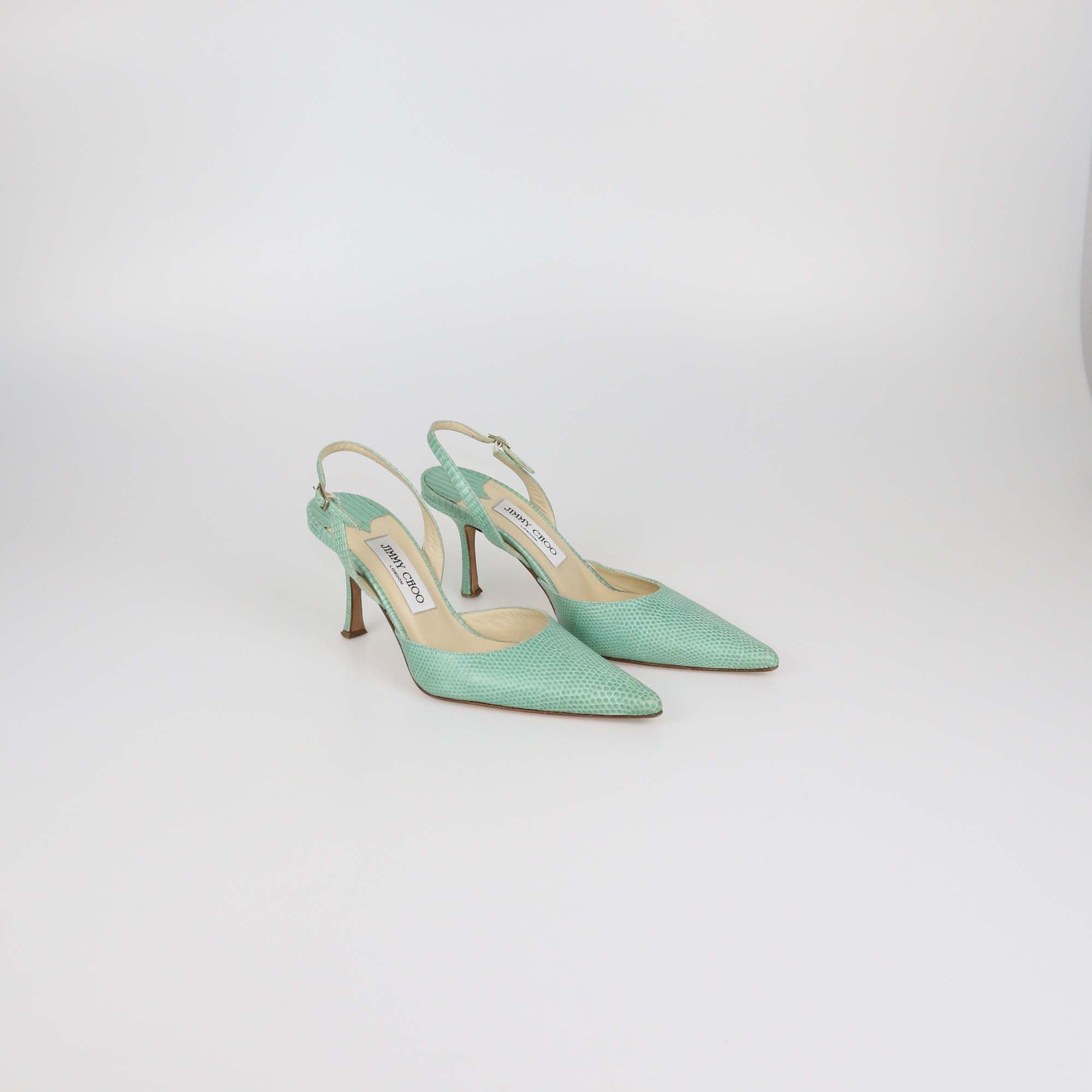 Jimmy Choo Green Lizard Thandi Slingback Pumps