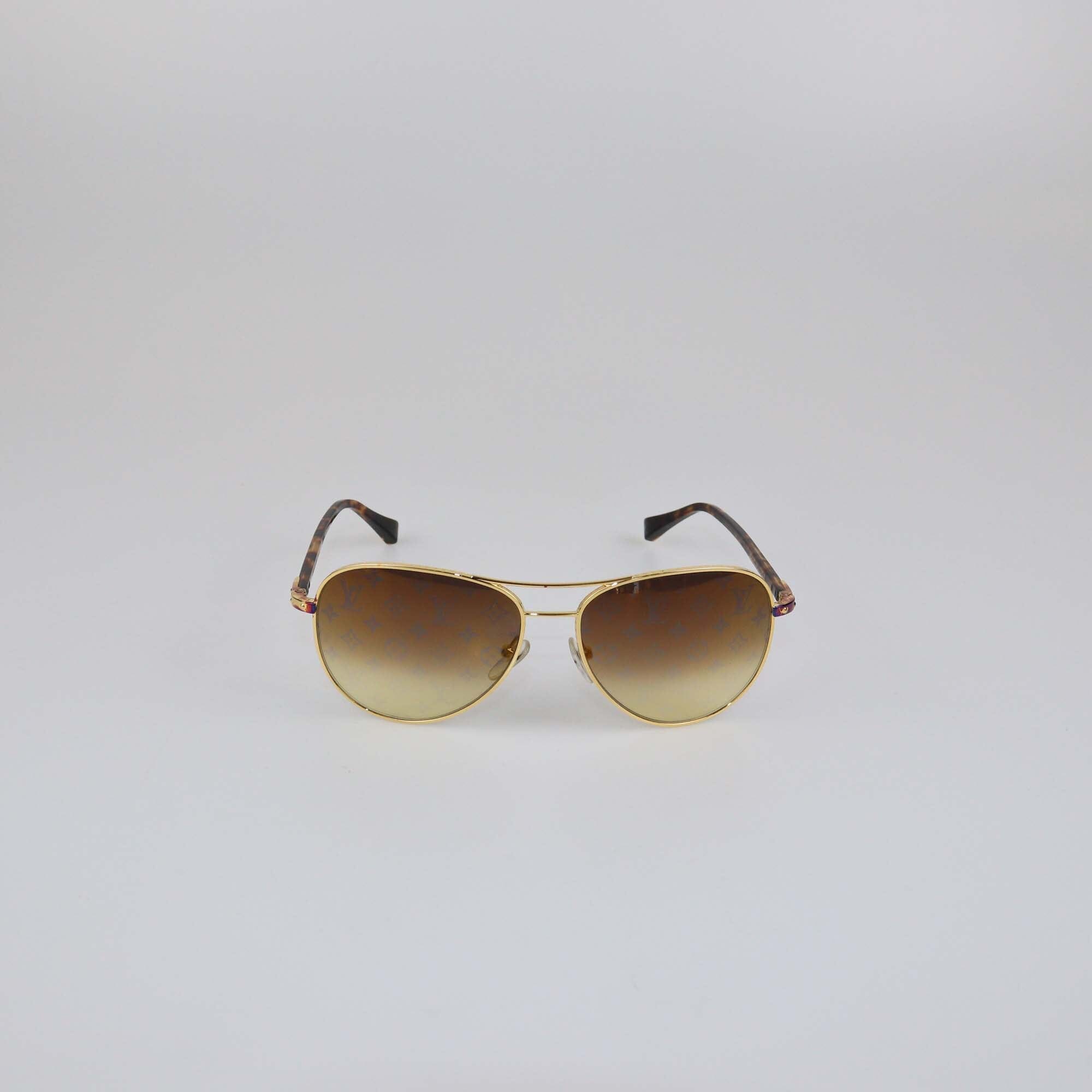 Louis Vuitton Havana/Gold Monogram Mirror Conspiration Aviators Sunglasses Womens Louis Vuitton 