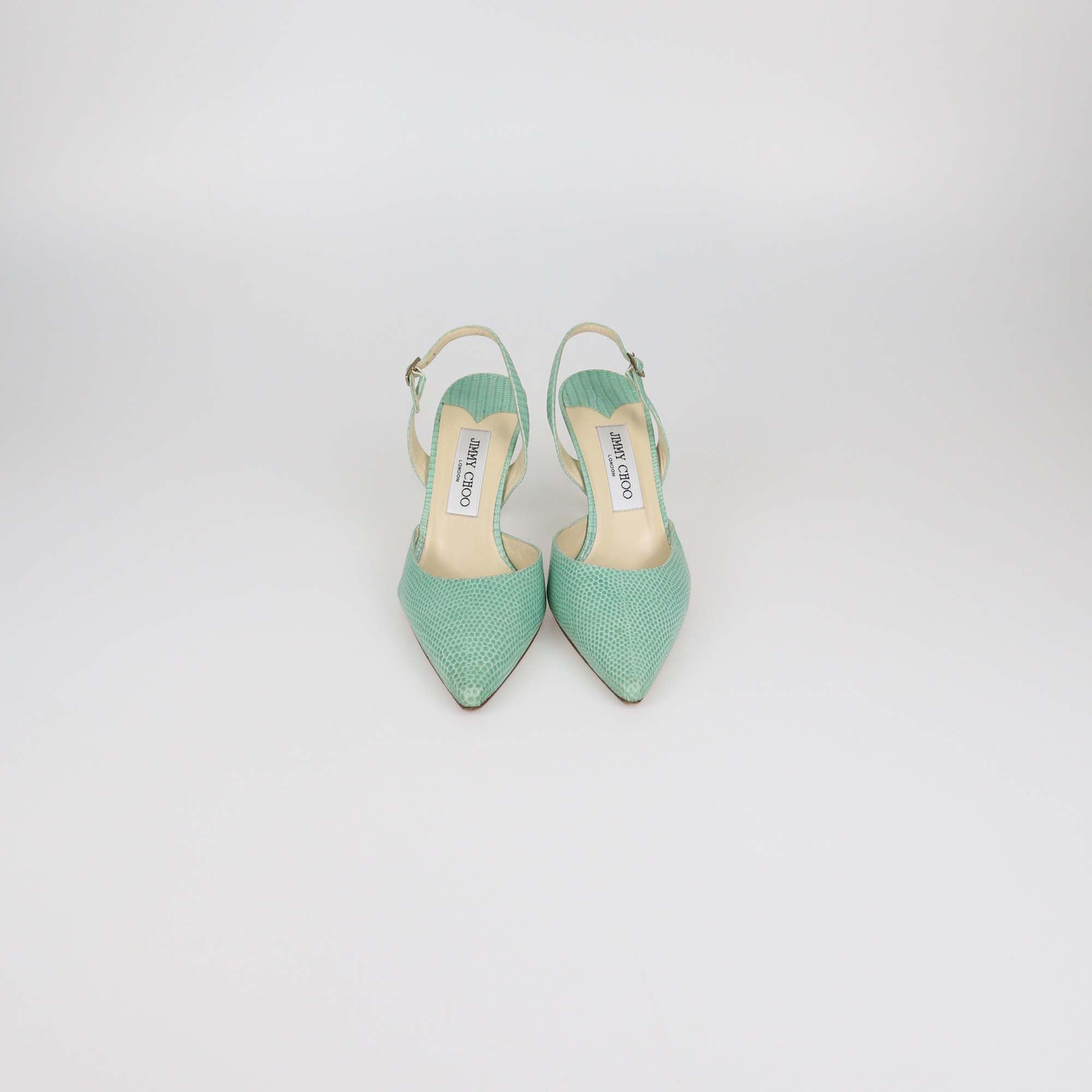 Jimmy Choo Green Lizard Thandi Slingback Pumps