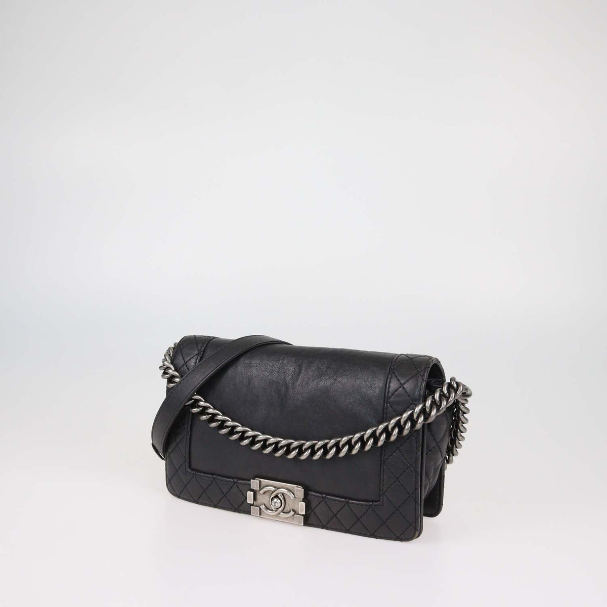 Chanel Black Leather Medium Reverso Boy Flap Bag