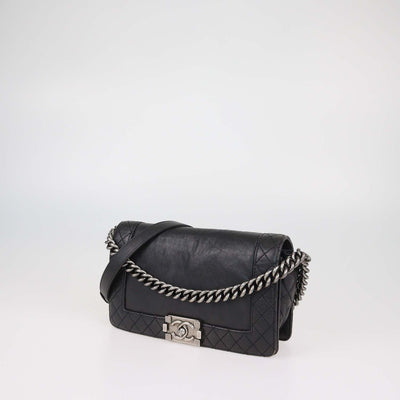 Chanel Black Leather Medium Reverso Boy Flap Bag
