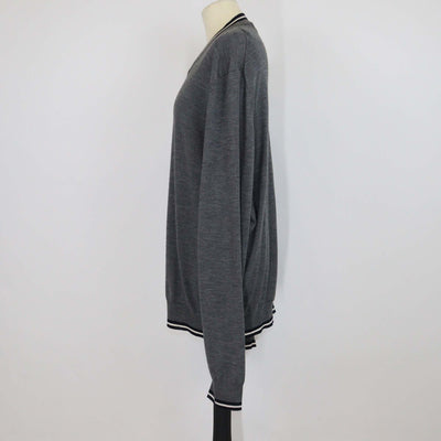 Hermes Grey Cashmere & Silk V Neck Long Sleeve Sweater