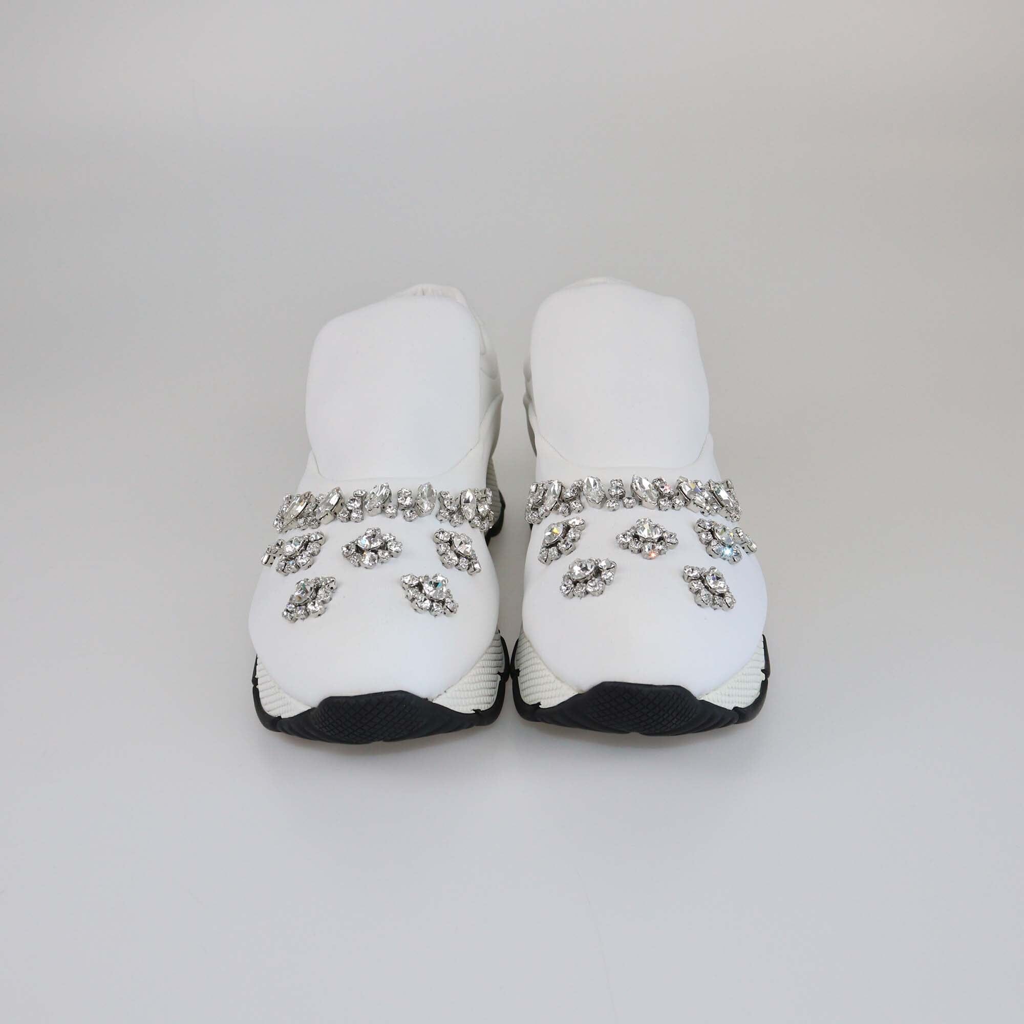 Prada White Crystal Embellished Slip On Sneakers Womens Prada 