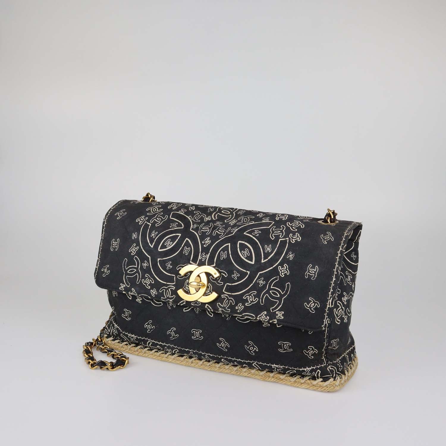 Chanel Black Quilted Fabric Vintage Bandana Flap Bag