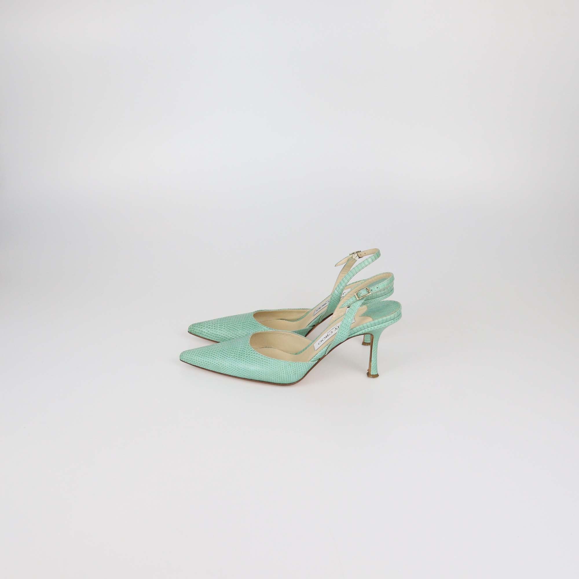 Jimmy Choo Green Lizard Thandi Slingback Pumps