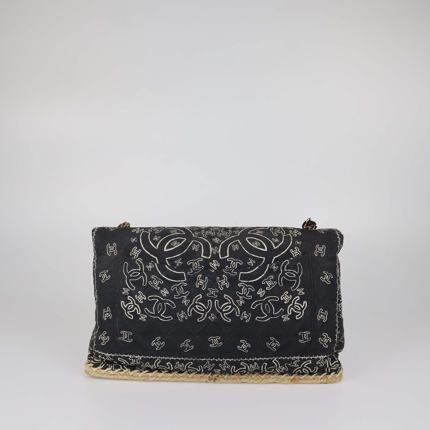 Chanel Black Quilted Fabric Vintage Bandana Flap Bag