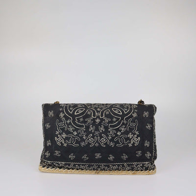 Chanel Black Quilted Fabric Vintage Bandana Flap Bag