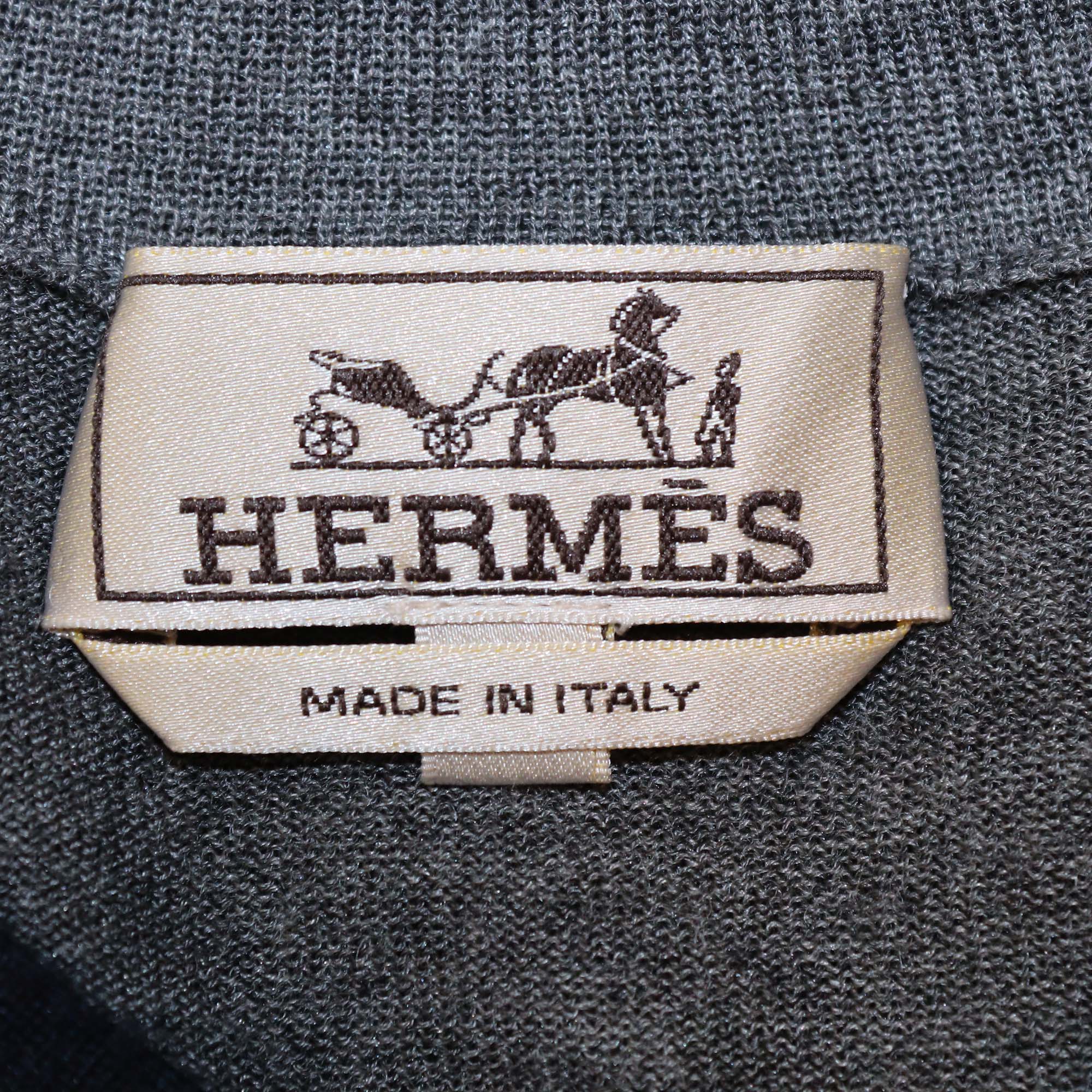 Hermes Grey Cashmere & Silk V Neck Long Sleeve Sweater