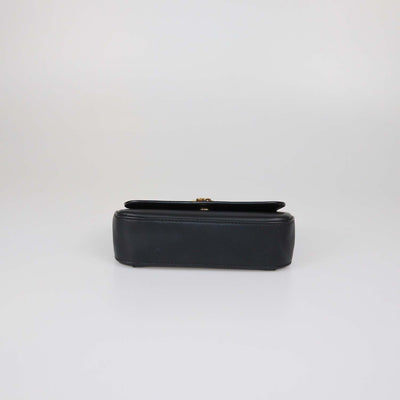 Versace Black Leather Flap Chain Clutch