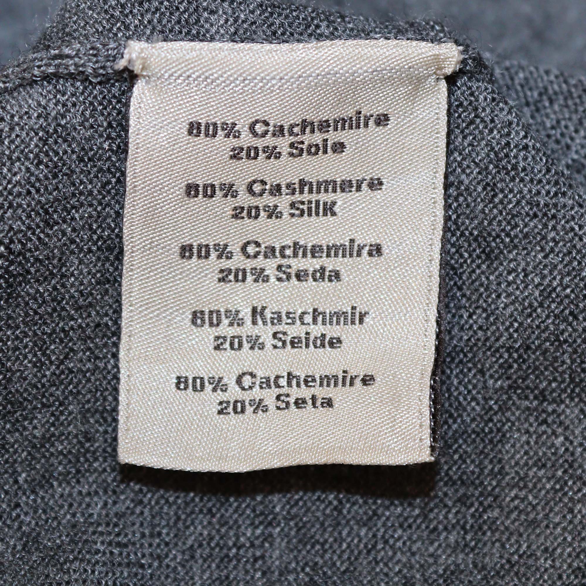 Hermes Grey Cashmere & Silk V Neck Long Sleeve Sweater