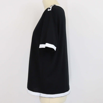Chanel Black/White Cotton Graphic Print Button Shoulder T Shirt