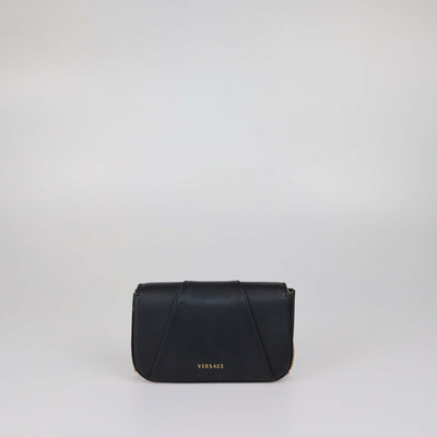 Versace Black Leather Flap Chain Clutch