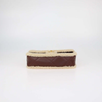 Chanel Beige,Brown Shearling and Quilted Leather Medium Flap Bag