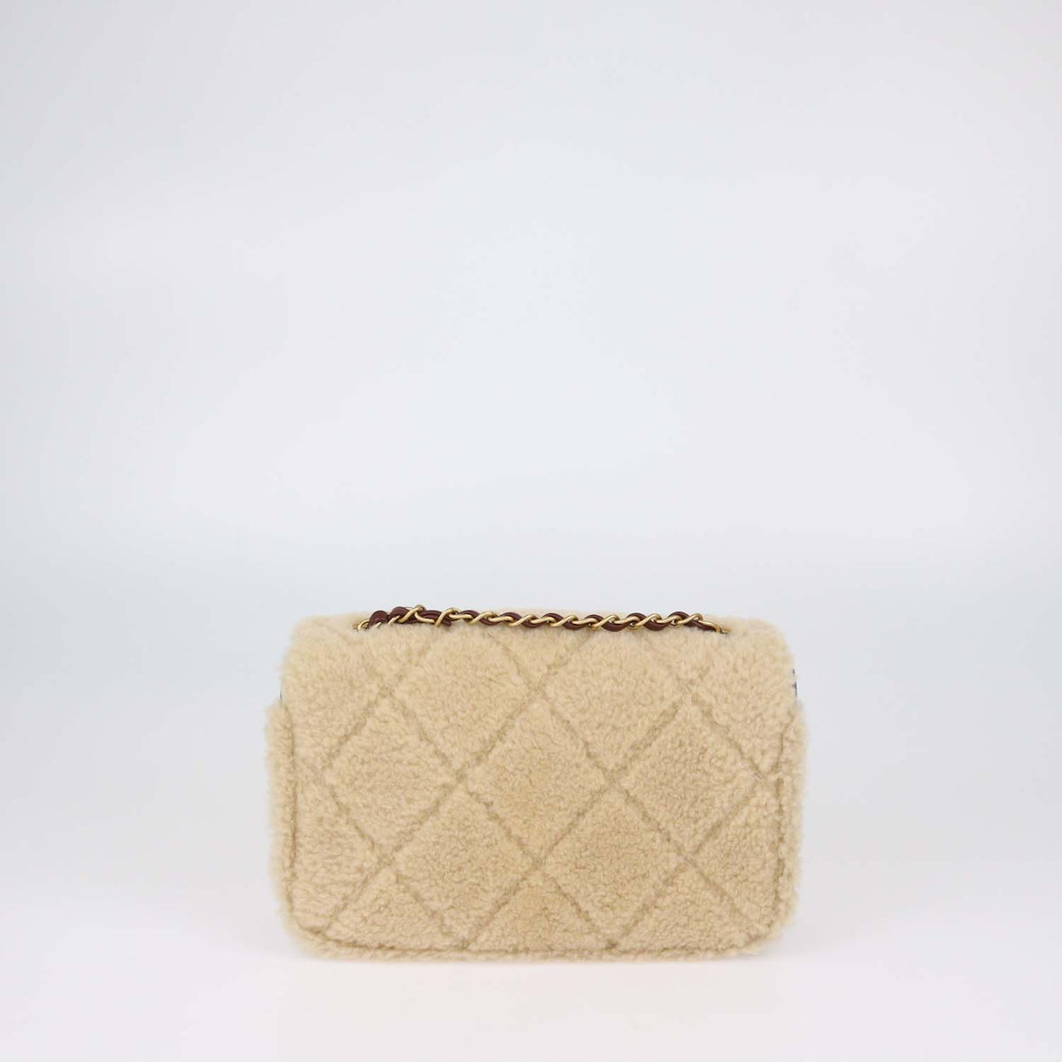 Chanel Beige,Brown Shearling and Quilted Leather Medium Flap Bag
