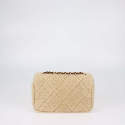 Chanel Beige,Brown Shearling and Quilted Leather Medium Flap Bag