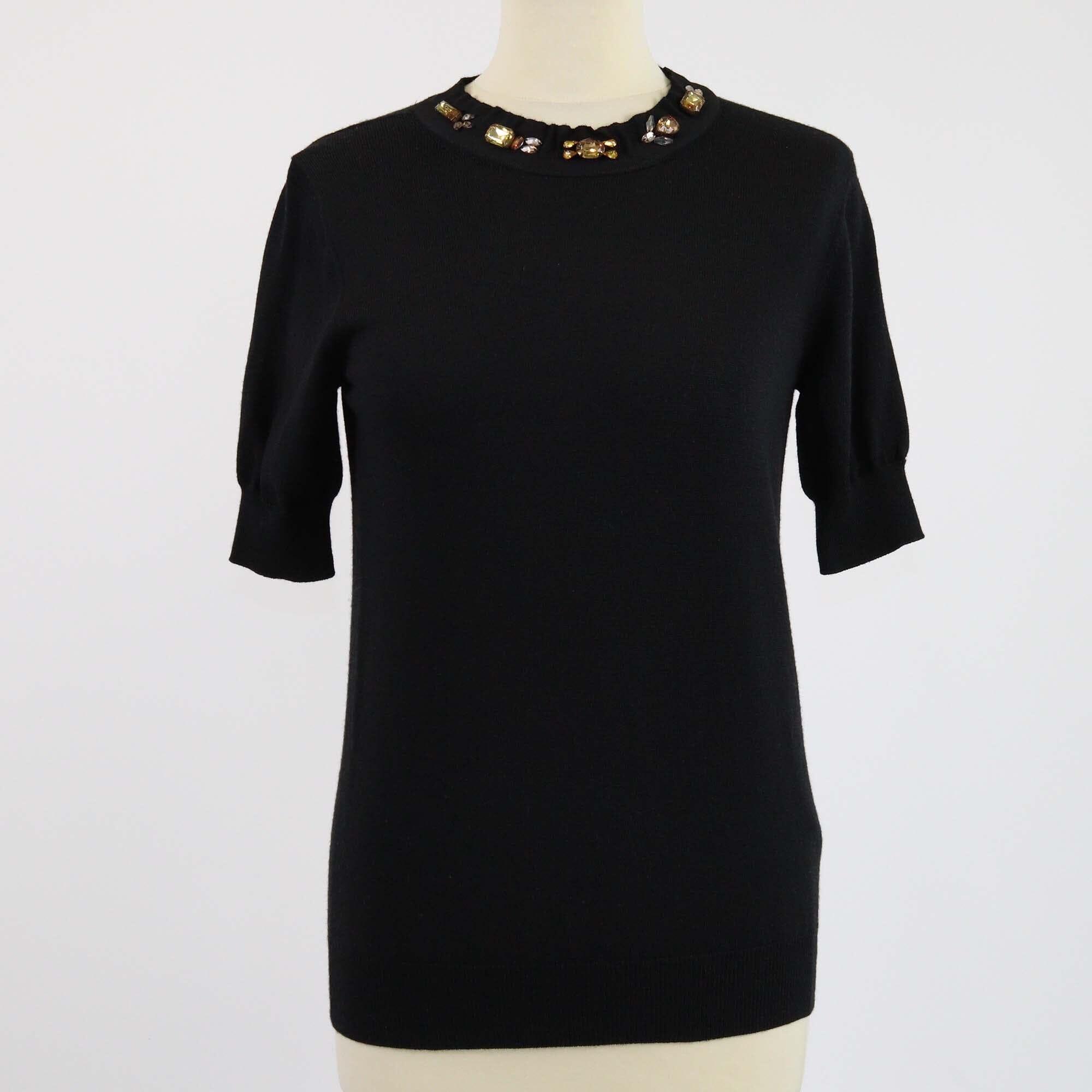 Lanvin Black Crystal Embellished Short Sleeve Knitted Top Womens Lanvin 