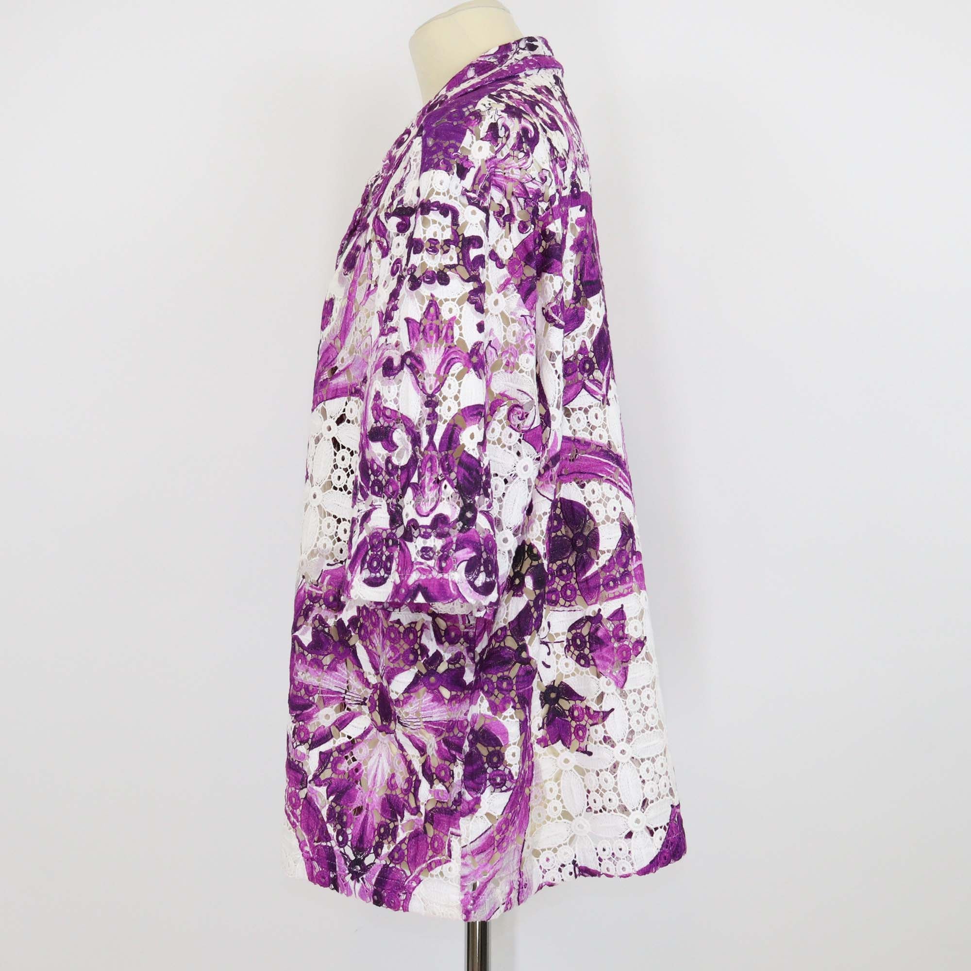 Dolce & Gabbana Purple/White Cotton Majolica Print Crochet Lace Shirt