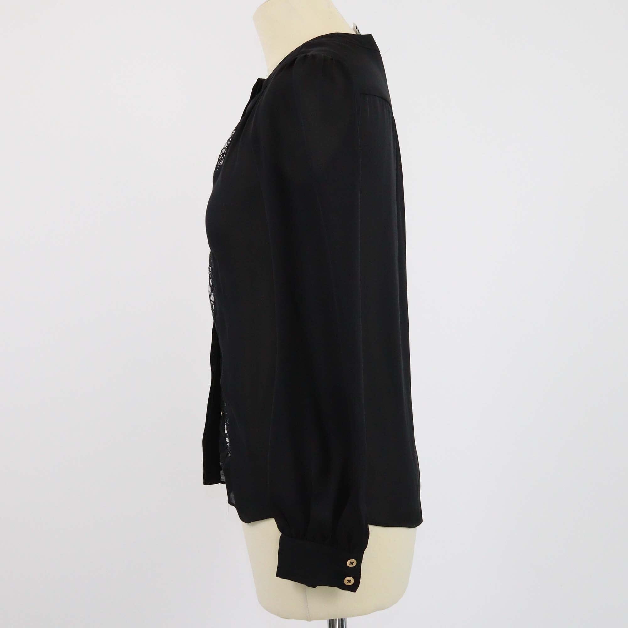 Diane Von Furstenberg Black Button Detailed Mesh Trimmed Shirt Womens Diane Von Furstenberg 