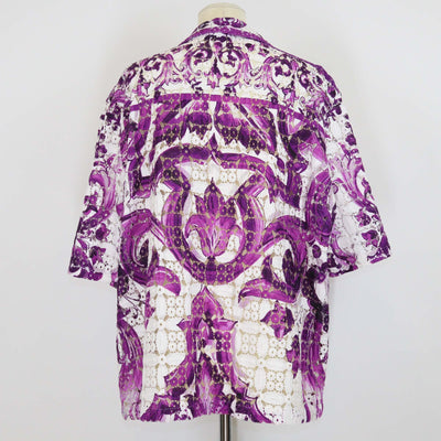 Dolce & Gabbana Purple/White Cotton Majolica Print Crochet Lace Shirt