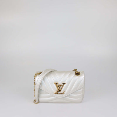 Louis Vuitton Pearl White Leather New Wave PM Chain Bag