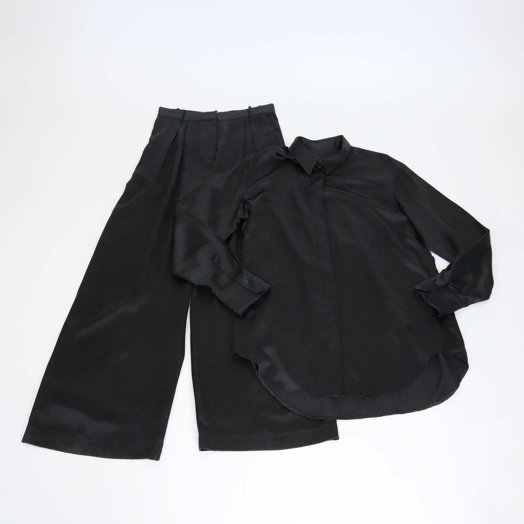 Michael Lo Sordo Black Shiny Silk Long Sleeve Shirt & Trouser Set Womens Michael Lo Sordo 