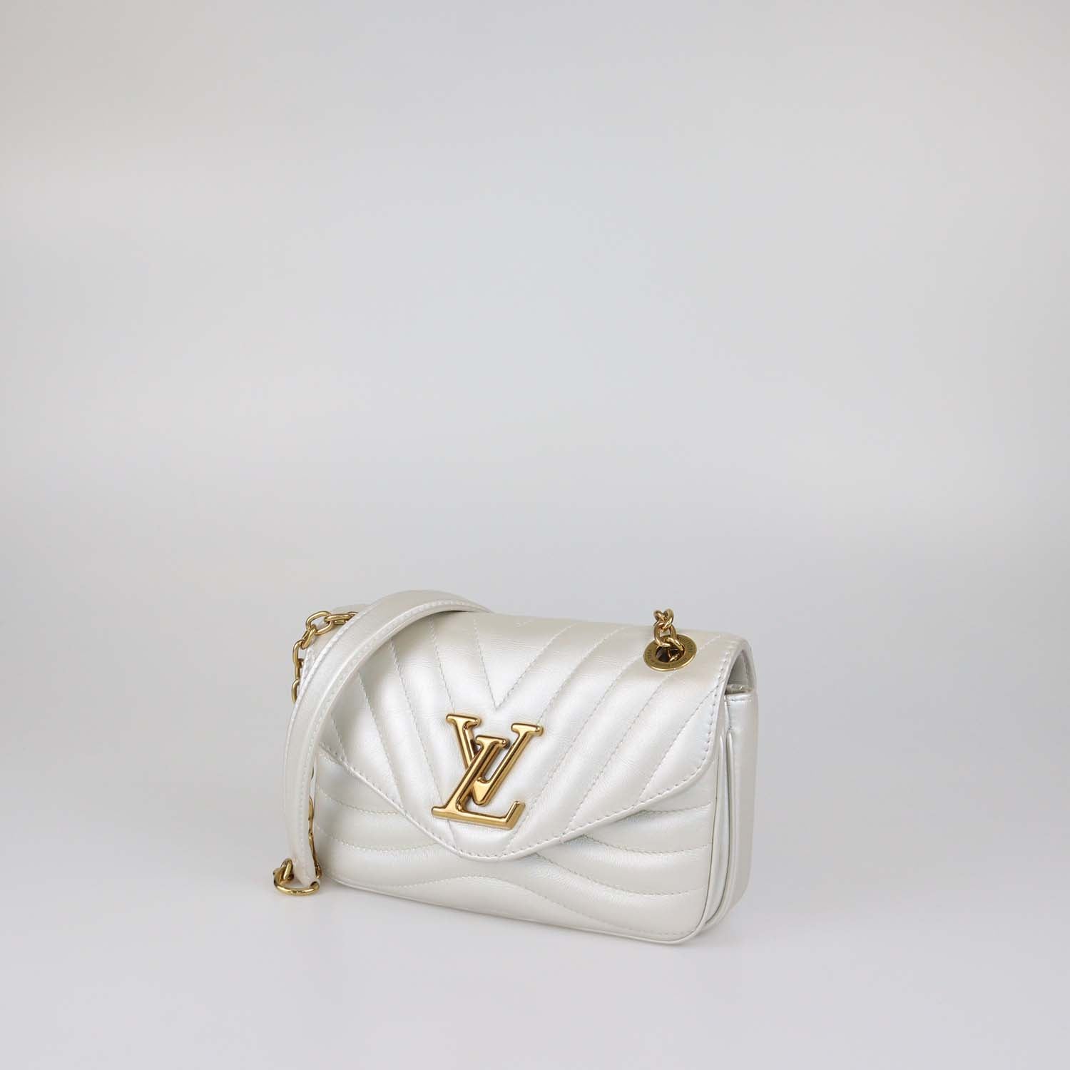 Louis Vuitton Pearl White Leather New Wave PM Chain Bag