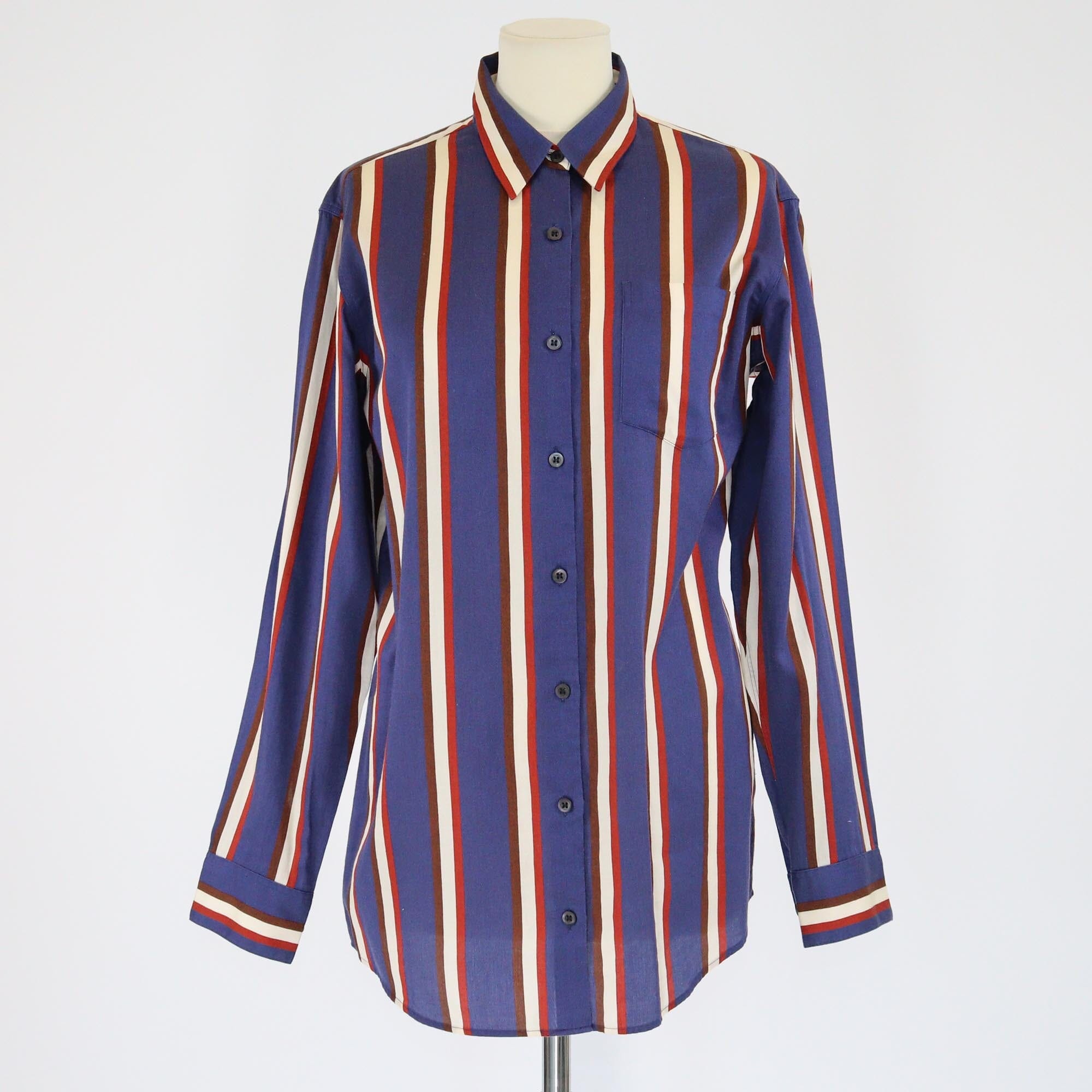 Dries van Noten Blue Vertical Stripe Long Sleeve Shirt Womens Dries van Noten 