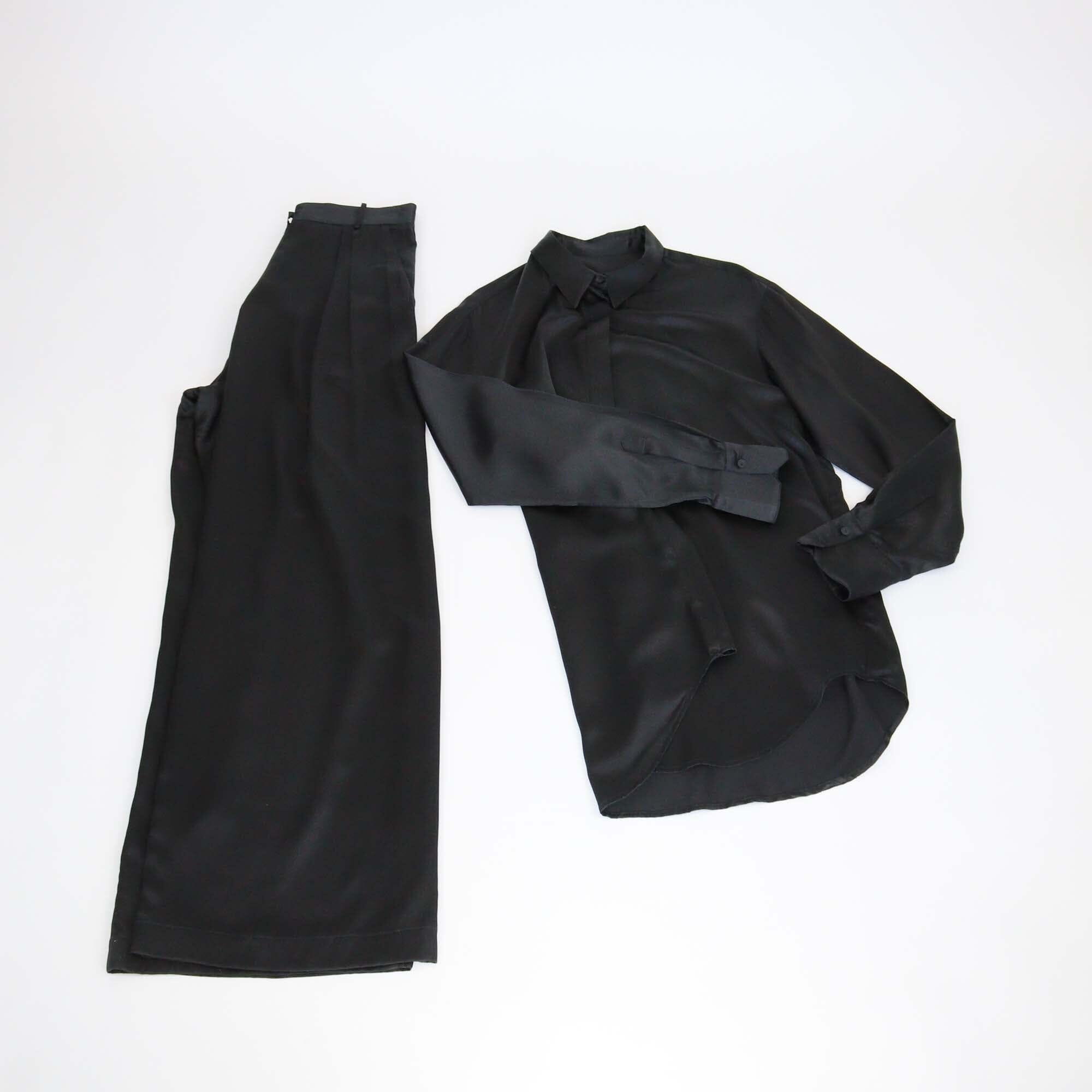 Michael Lo Sordo Black Shiny Silk Long Sleeve Shirt & Trouser Set Womens Michael Lo Sordo 