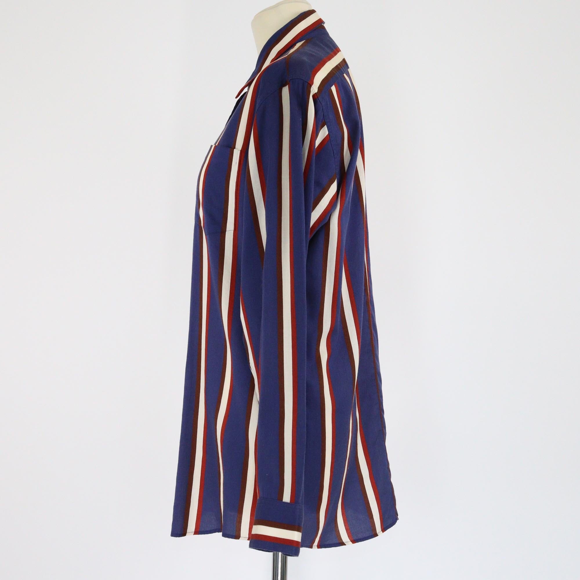 Dries van Noten Blue Vertical Stripe Long Sleeve Shirt Womens Dries van Noten 