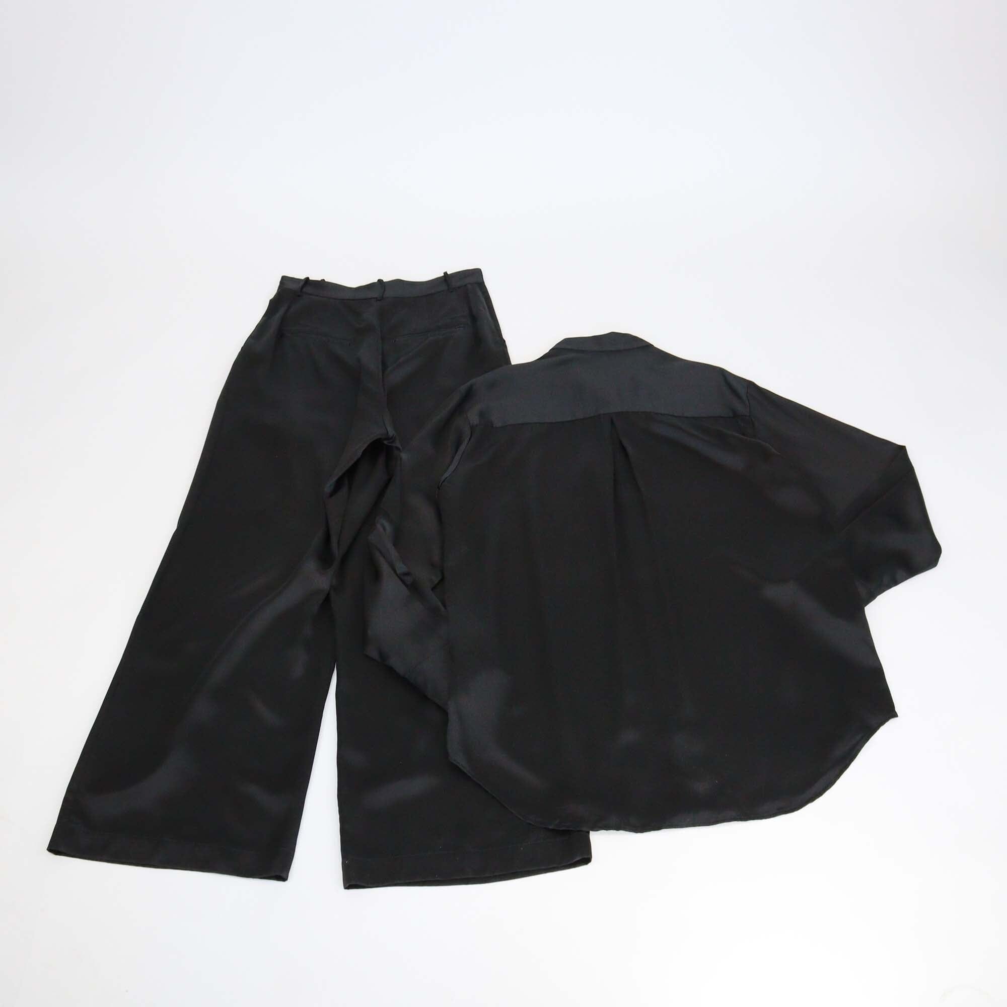 Michael Lo Sordo Black Shiny Silk Long Sleeve Shirt & Trouser Set Womens Michael Lo Sordo 