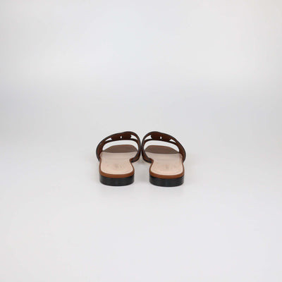 Gucci Brown Leather Interlocking G Cut Out Flat Slides