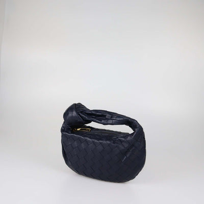 Bottega Veneta Navy Blue Intrecciato Leather Mini Jodie Hobo